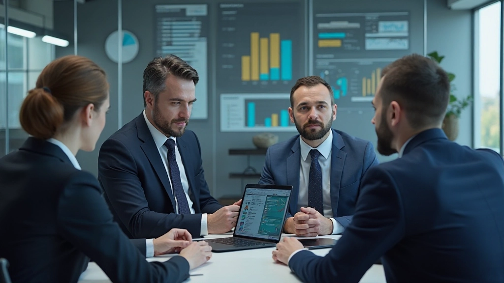 Команда аналитиков обсуждает бизнес-метрики и показатели производительности в офисе в Казахстане