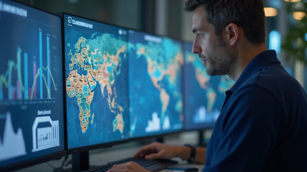 Аналитик работает с геоинформационной системой, показывающей распределение данных по регионам Казахстана